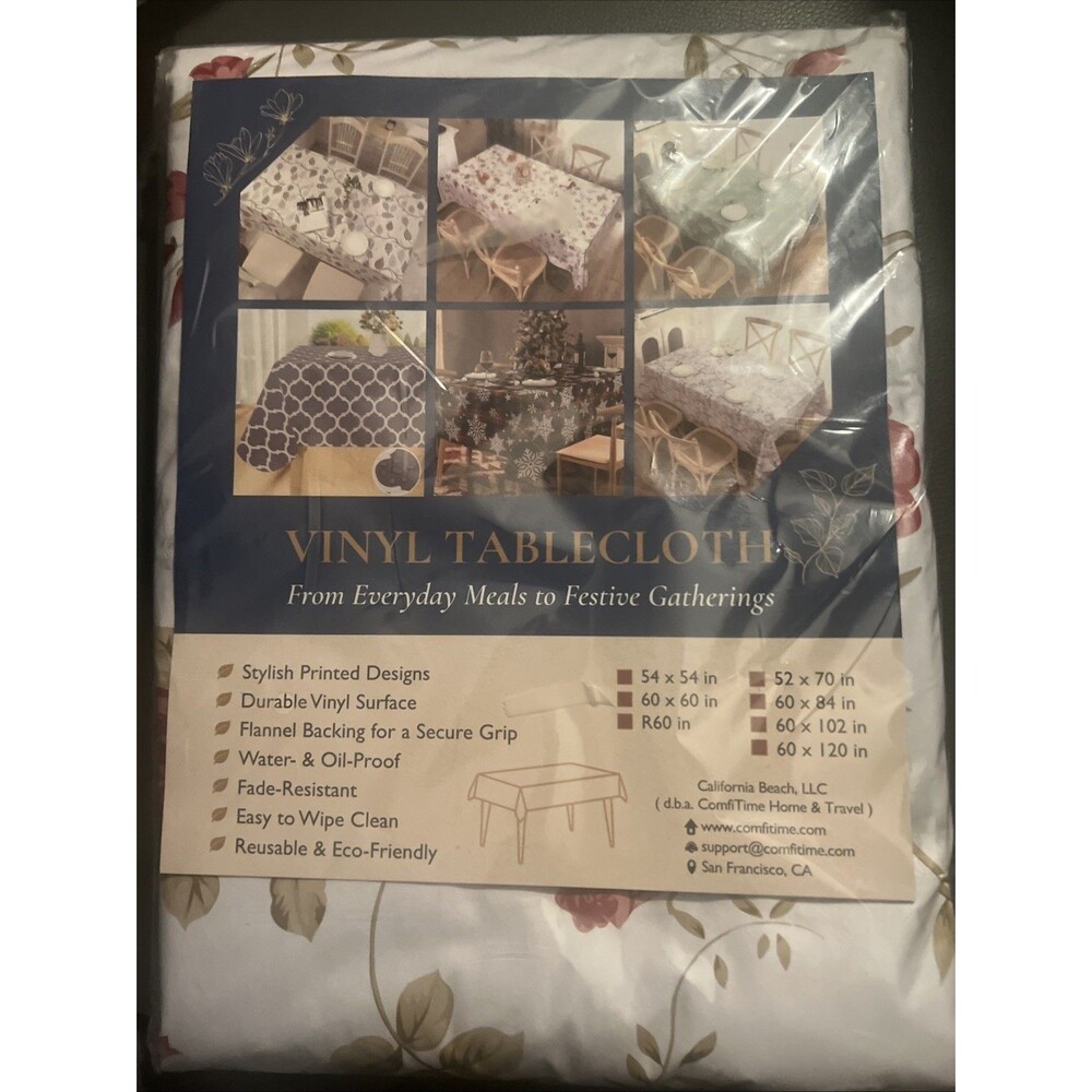 Vinyl Tablecloth Vintage Rose 60 X 102 Flannel Backing